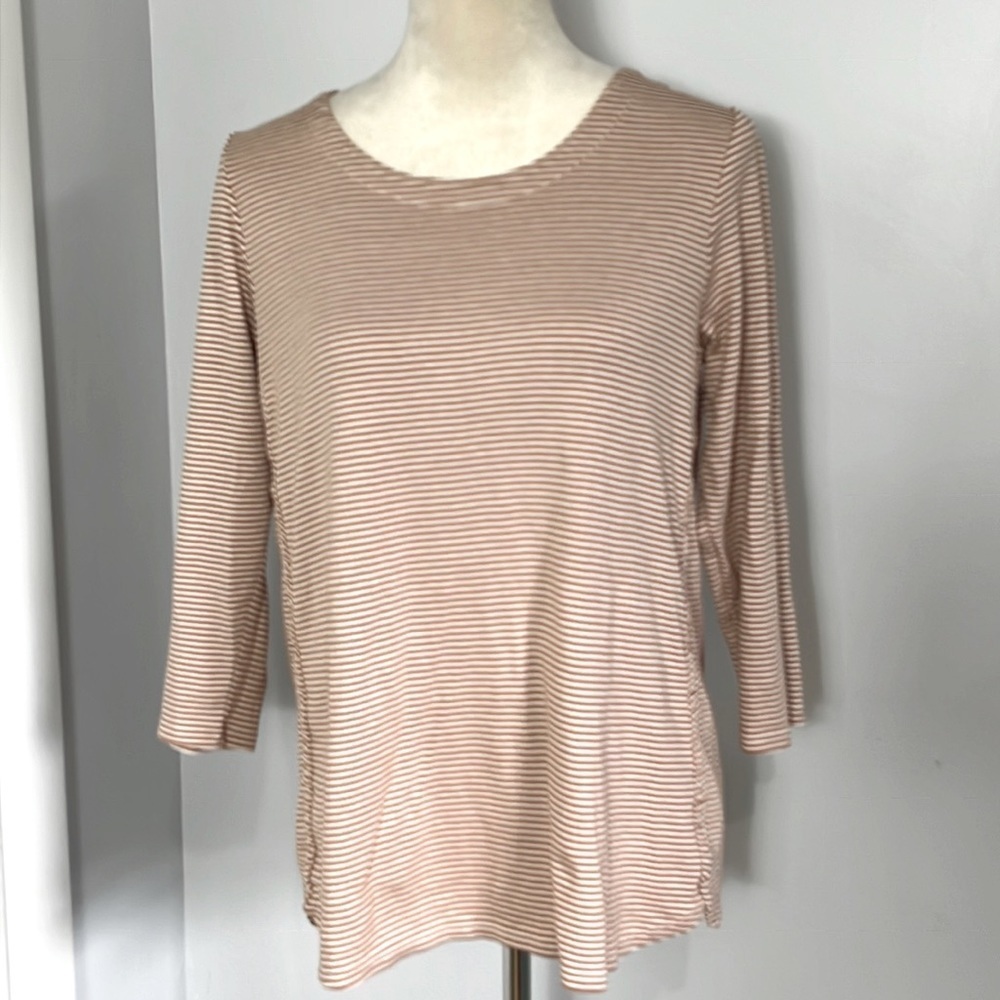 J JILL PIMA COTTON CREWNECK 3/4 SLEEVE TEE SZ M RUST CREAM SOFT